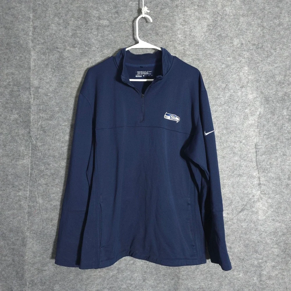 Nike Seattle Seahawks Pullover Mens XL Navy Therma-FIT Quarter Zip Fleece 686085